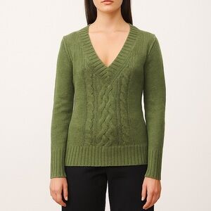 Vtg Old Navy Y2K Cable Knit V Neck Fisherman Sweater Sz S Green Academia Preppy